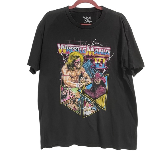 WWE T-Shirt L Black Wrestlemania Retro Ultimate Warrior Macho Man - Picture 1 of 4